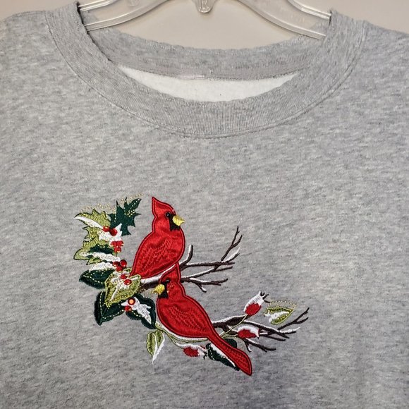 Embroidered Winter Cardinal Bird Pullover Crewneck "Grandma" Sweatshirt - Picture 1 of 3